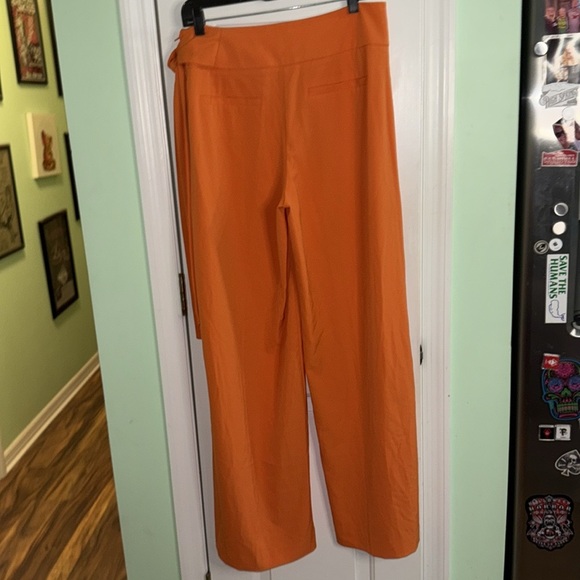NY&CO 7th Avenue Orange High Waist Wide Leg Trousers w/ Stylish Side Tie Size M - Picture 11 of 11